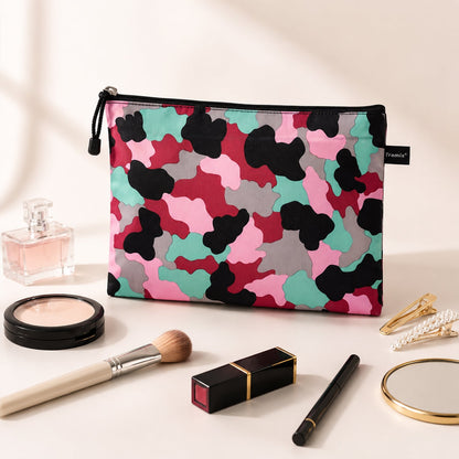 Wukusy multipurpose printed zipper storage pouch with colorful design for makeup, stationery, and travel organization.