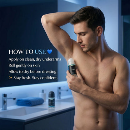 Wukusy Aoe Premium Long Lasting Unisex Roll-on Deodorant and Body Fragrance, 50ml, green bottle, close-up of the product.