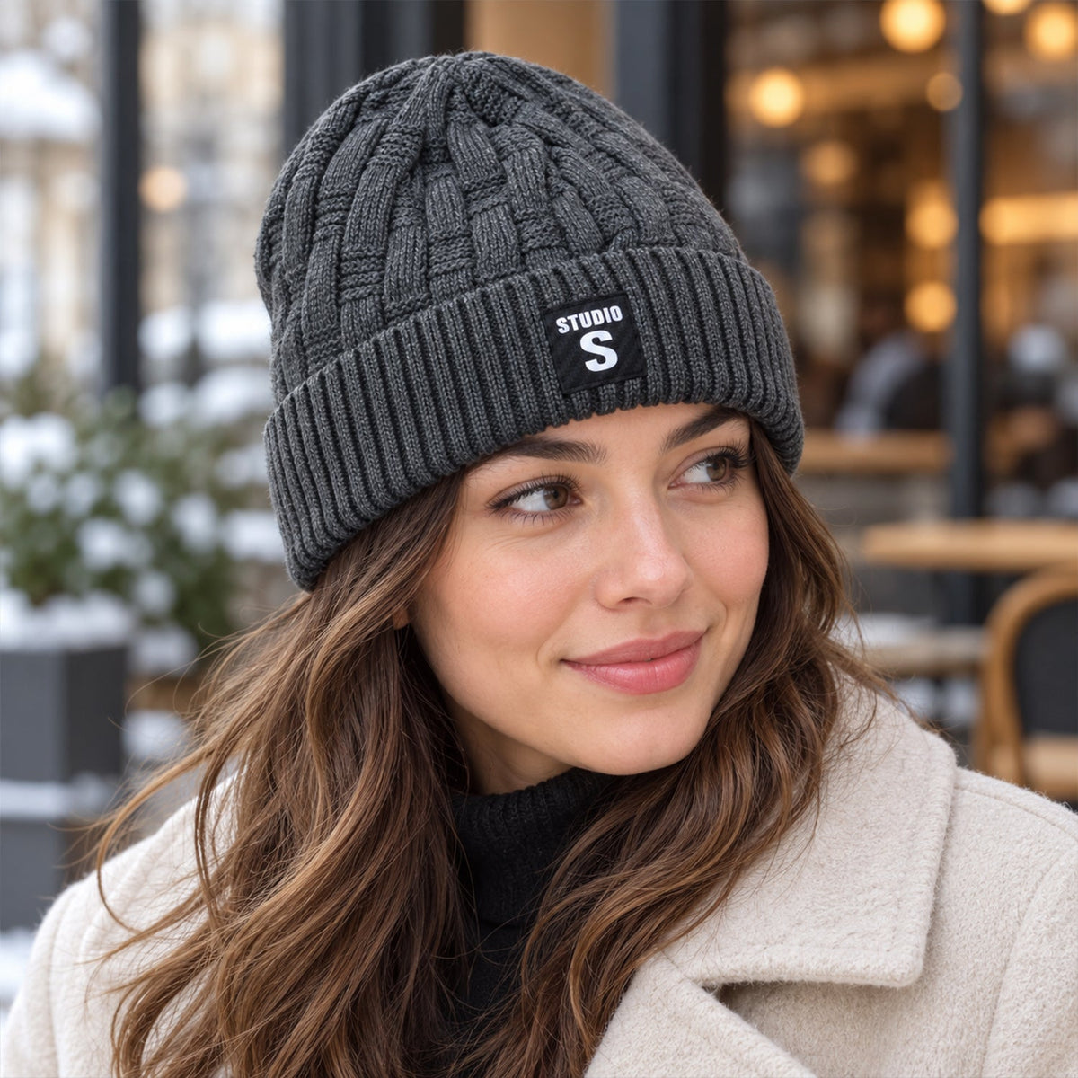 Winter Warm Cable Knit Beanie Cap With Folded Ribbed Cuff For Daily Wear (1 Pc)