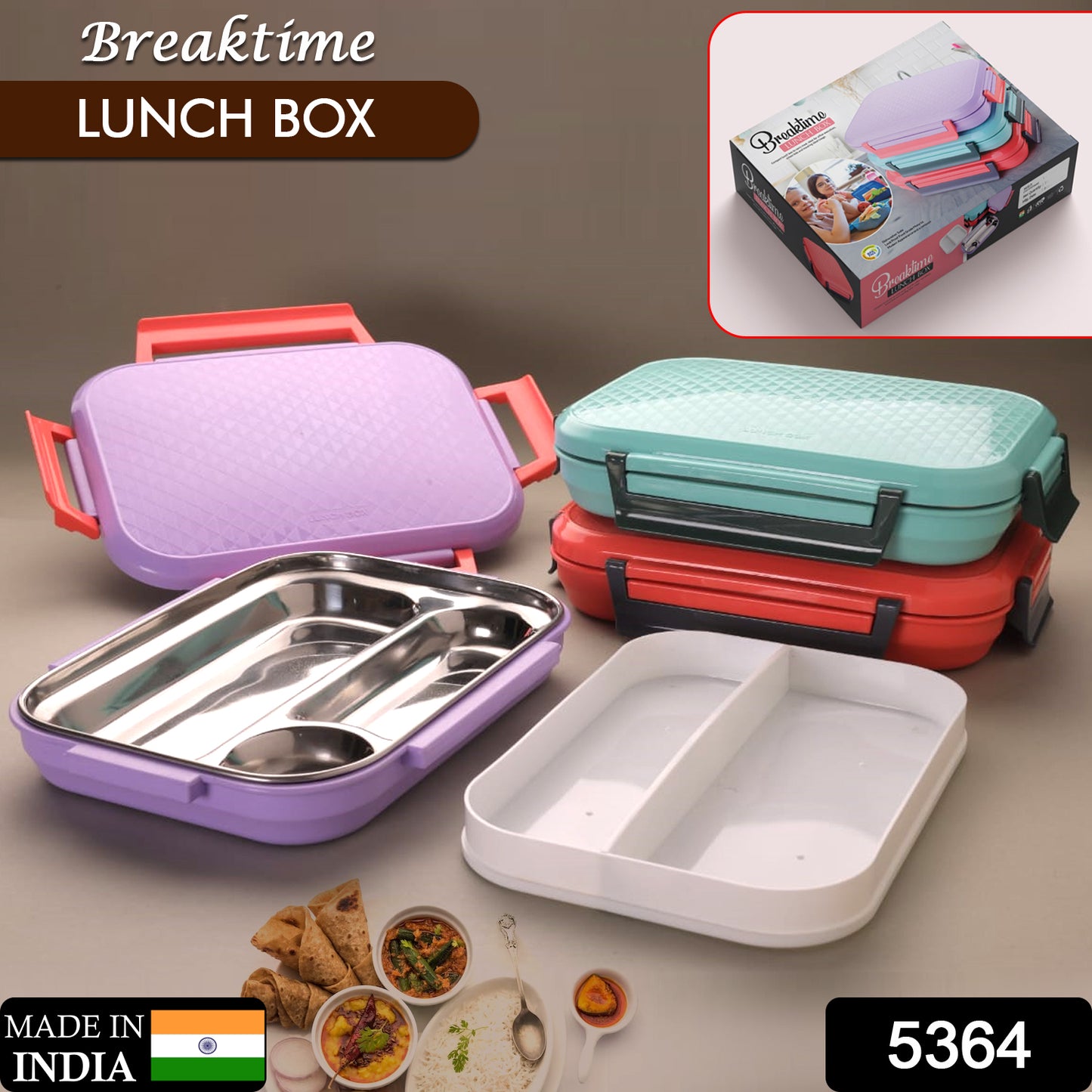 Wukusy stainless steel multi-compartment lunch box with lid, suitable for office, school, or travel, designed for easy meal transport.