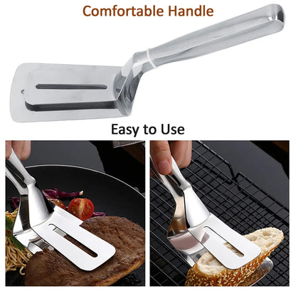Wukusy 2918 multifunction kitchen tong with stainless steel steak clip, ideal for frying, serving, and BBQ cooking.