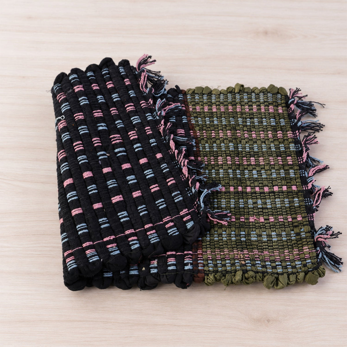 Decorative Woven Floor Mat With Check Pattern And Tassel Fringe For Doors (1 Pc)