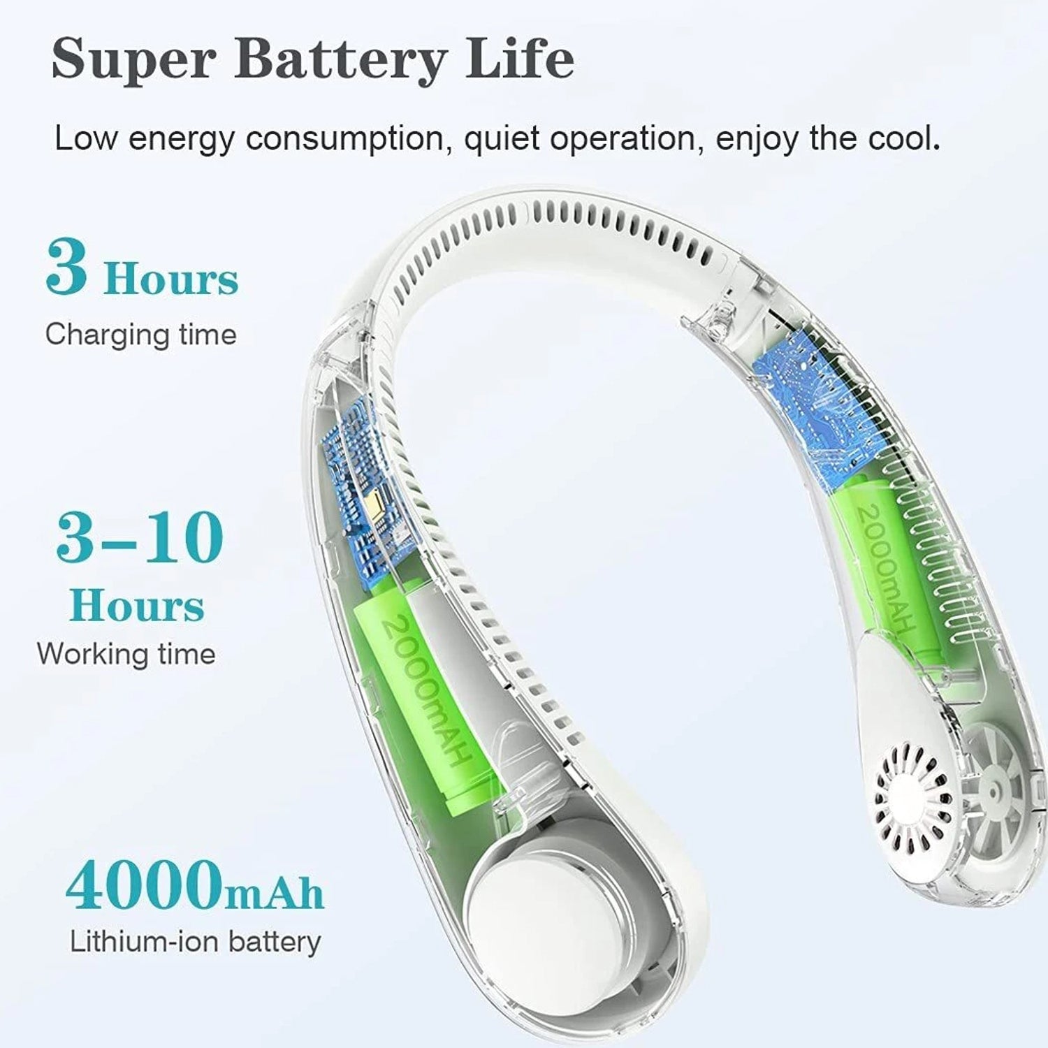 Portable Rechargeable Neck Fan (1 Pc White Color)