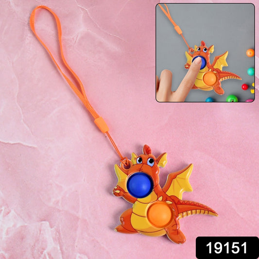 Wukusy dragon-shaped push pop fidget toy with two bubbles and strap, colorful plastic toy for stress relief and sensory play