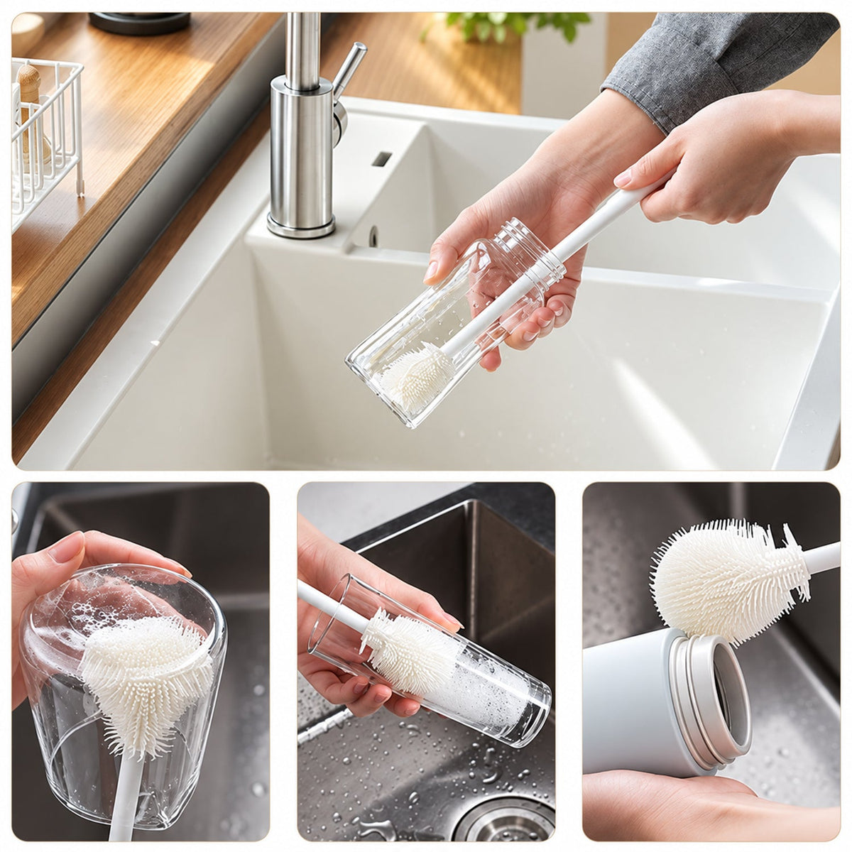 Wukusy silicone cleaning brush with flexible bristles for cups and bottles, ideal for kitchen cleaning tasks.