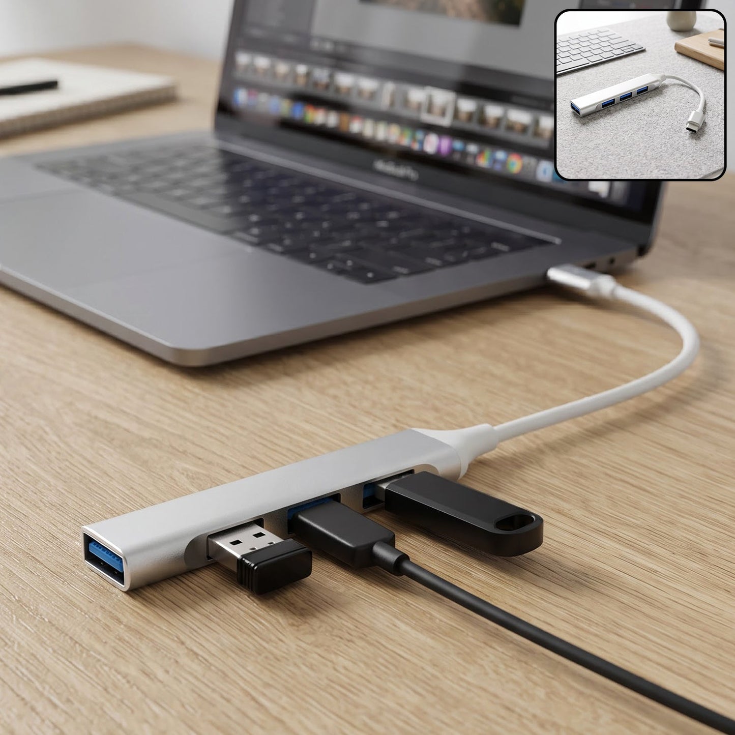 Type C To Four Port Usb Hub Multi Interface Adapter For Laptop And Phone (1 Pc)