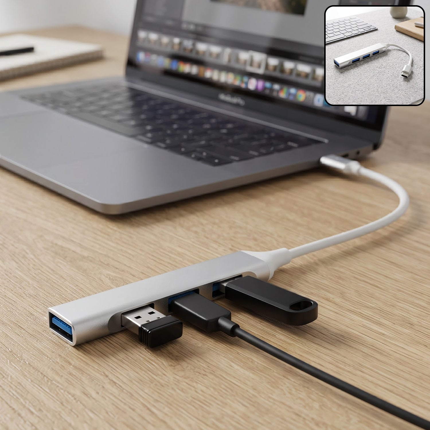 Type C To Four Port Usb Hub Multi Interface Adapter For Laptop And Phone (1 Pc)