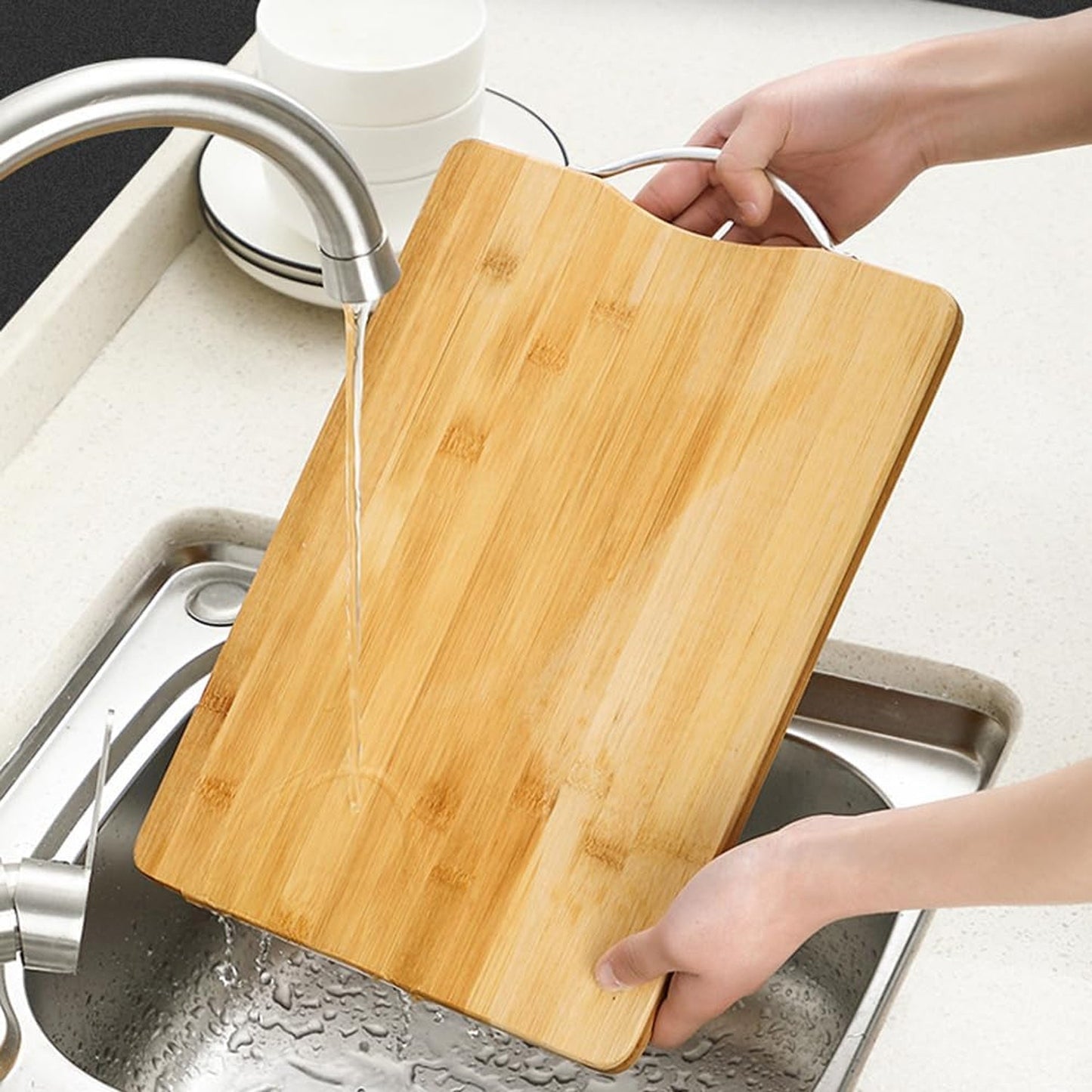 Wooden Cutting Board Combo Set With Bamboo Spoon Spatula And Turner (4 Pc Set)