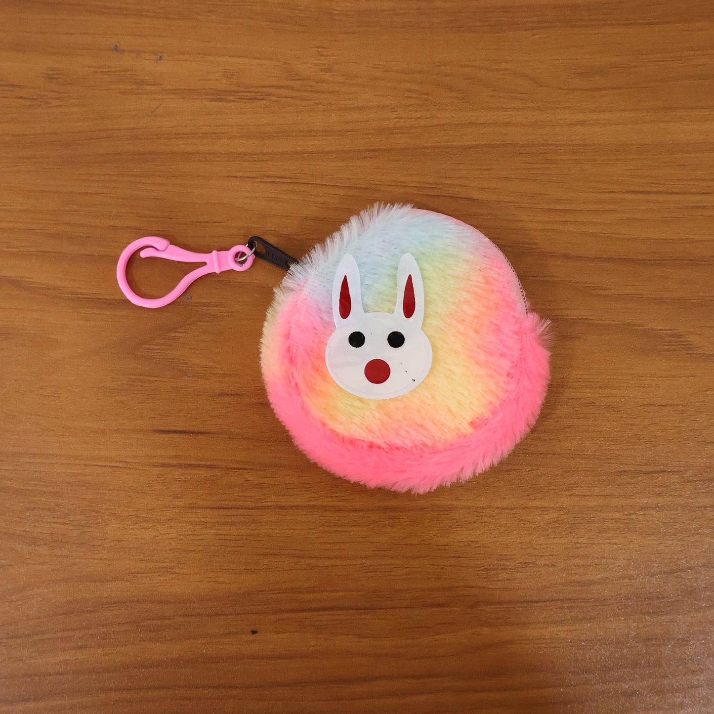 Cute Bunny Design Rainbow Fur Mini Coin Purse Keychain (1 Pc)