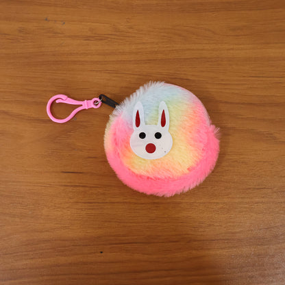 Cute Bunny Design Rainbow Fur Mini Coin Purse Keychain (1 Pc)