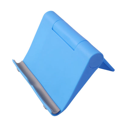 Wukusy plastic foldable mobile phone stand for desk use and video calls, showing its compact design and adjustable angles.