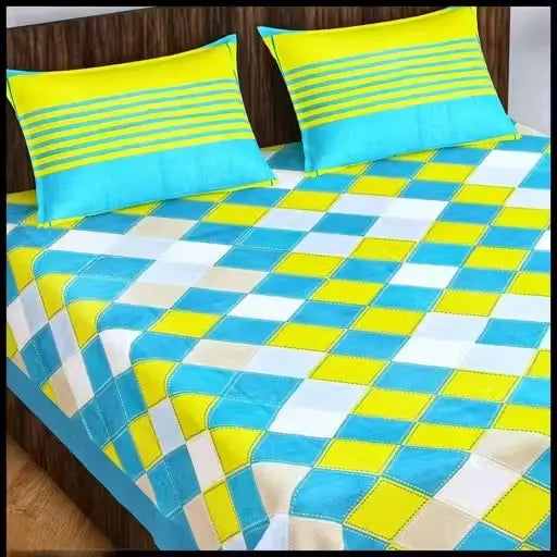 Super Soft Pure Cotton Fitted Double Bed Bedsheet with 2 Pillow Covers (100x90 Inches)