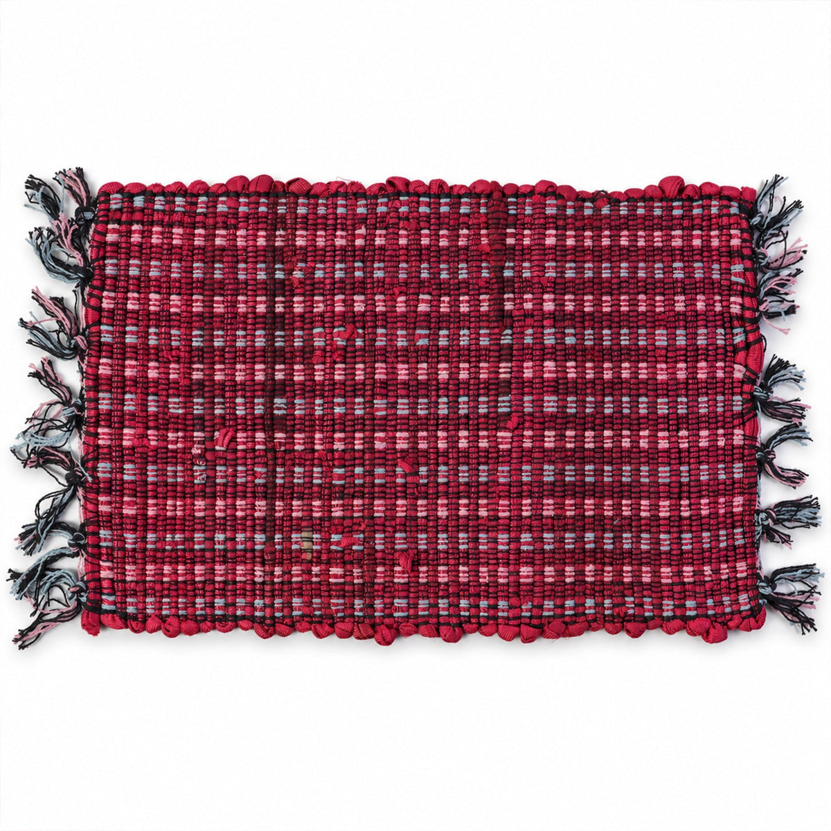 Decorative Woven Floor Mat With Check Pattern And Tassel Fringe For Doors (1 Pc)