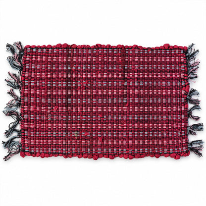 Decorative Woven Floor Mat With Check Pattern And Tassel Fringe For Doors (1 Pc)