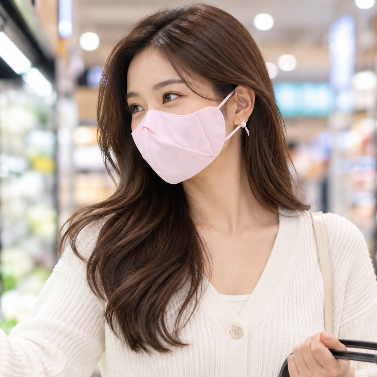 Reusable fabric face cover mask by Wukusy with adjustable ear loops, designed for daily wear, shown in a close-up image.