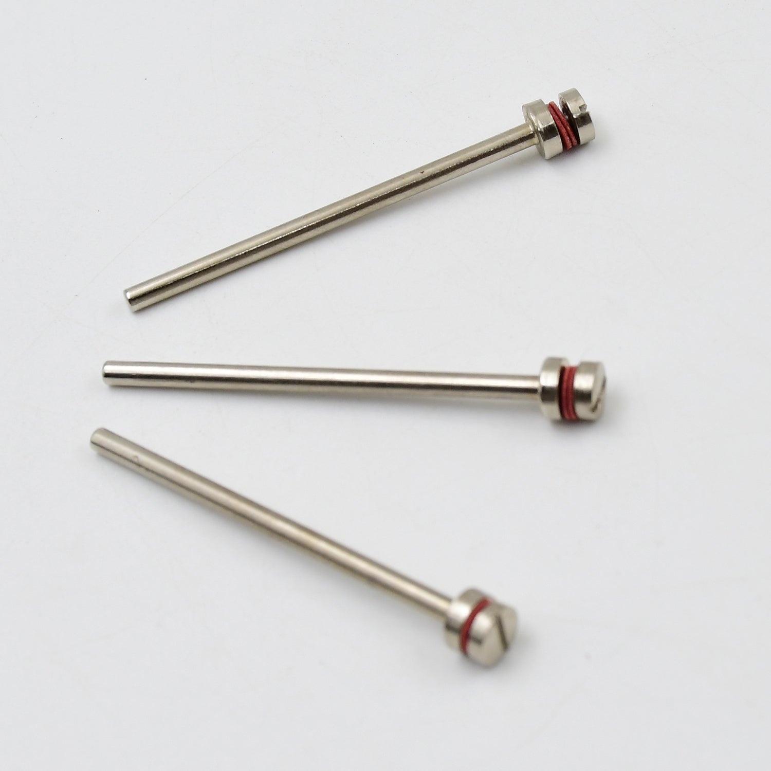 Set of three Wukusy cut-off wheel screw mandrels with shank diameters, designed for holding cutting discs in hardware applications.