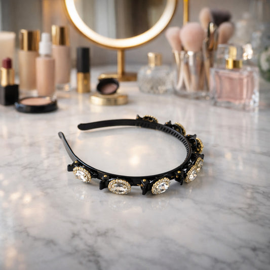 Elegant Wukusy crystal studded hairband for women and girls featuring a sleek design with sparkling crystals.