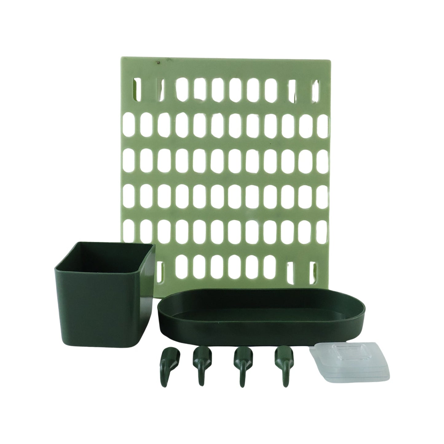 Plastic Wall Mounted Pegboard Kitchen Organizer With Hooks And Tray Set (1 Set)