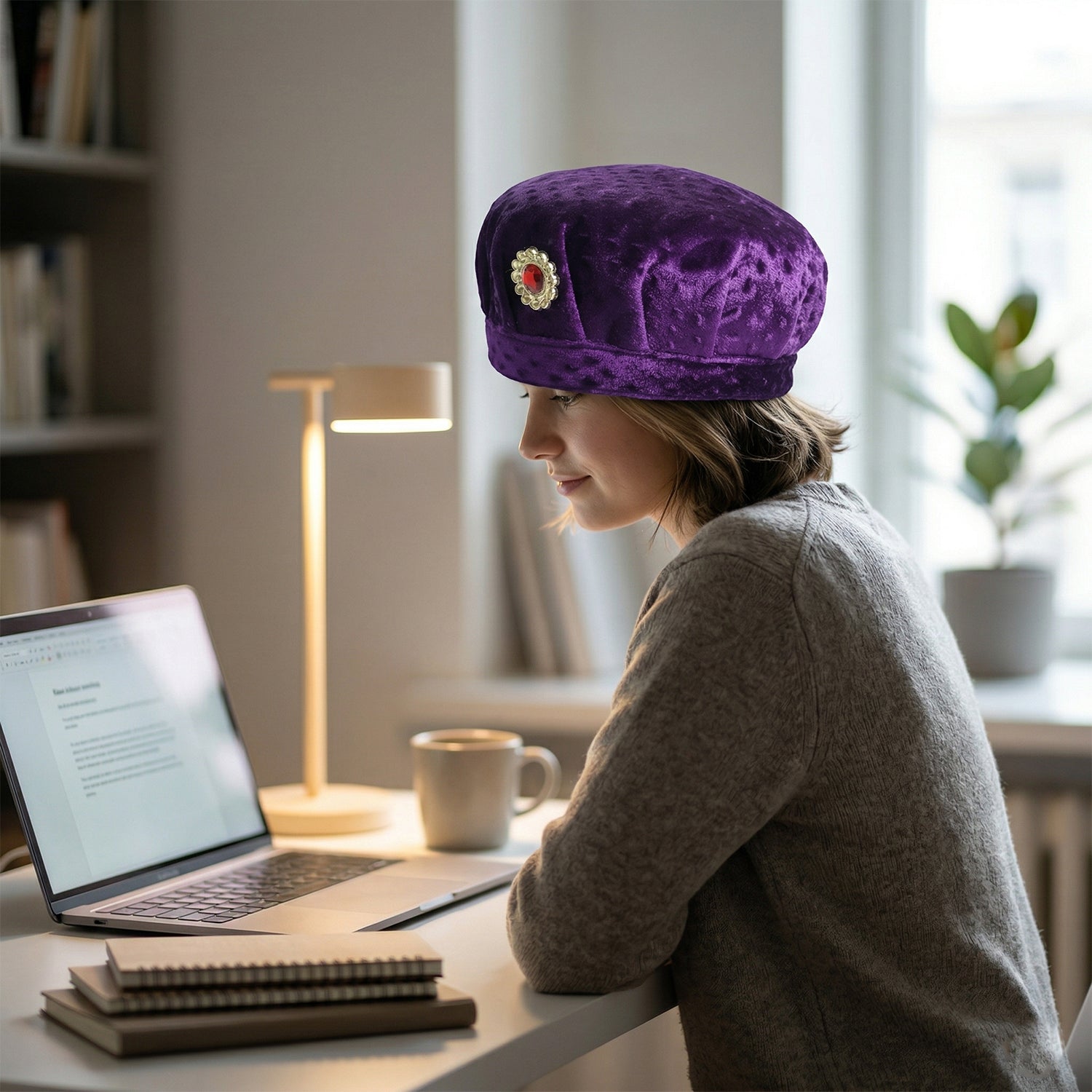 Soft velvet cap by Wukusy featuring a traditional style, shown in a close-up view with detailed fabric texture.