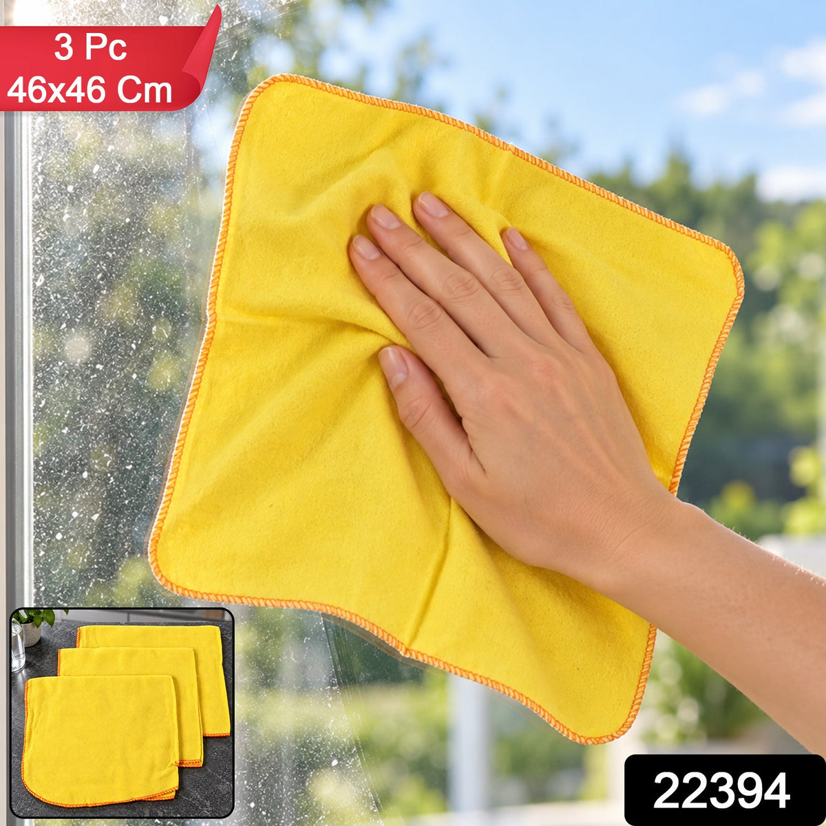 Yellow cotton duster cloths for home and kitchen cleaning, Wukusy 3-pack, 46x46 cm, soft and absorbent for daily use