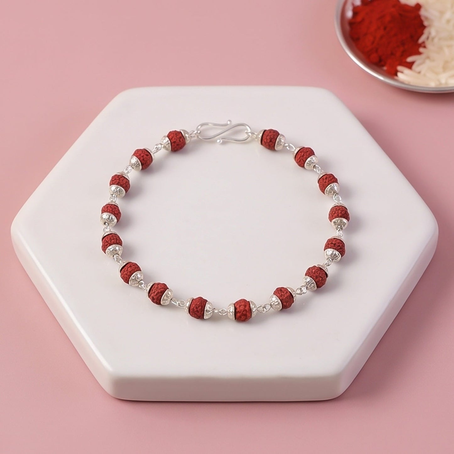 Rudraksha Bead Bracelet Rakhi Silver-plated Cap Beads Rakhi For Brother (1 Pc)