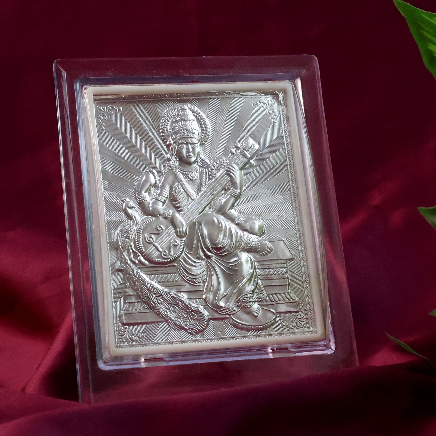 Elegant Silver Saraswati Maa Photo Frame With Stand (1 Pc)