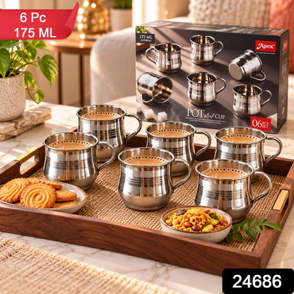 Wukusy stainless steel tea coffee cups with handles, 6-piece 175 ml set for home use