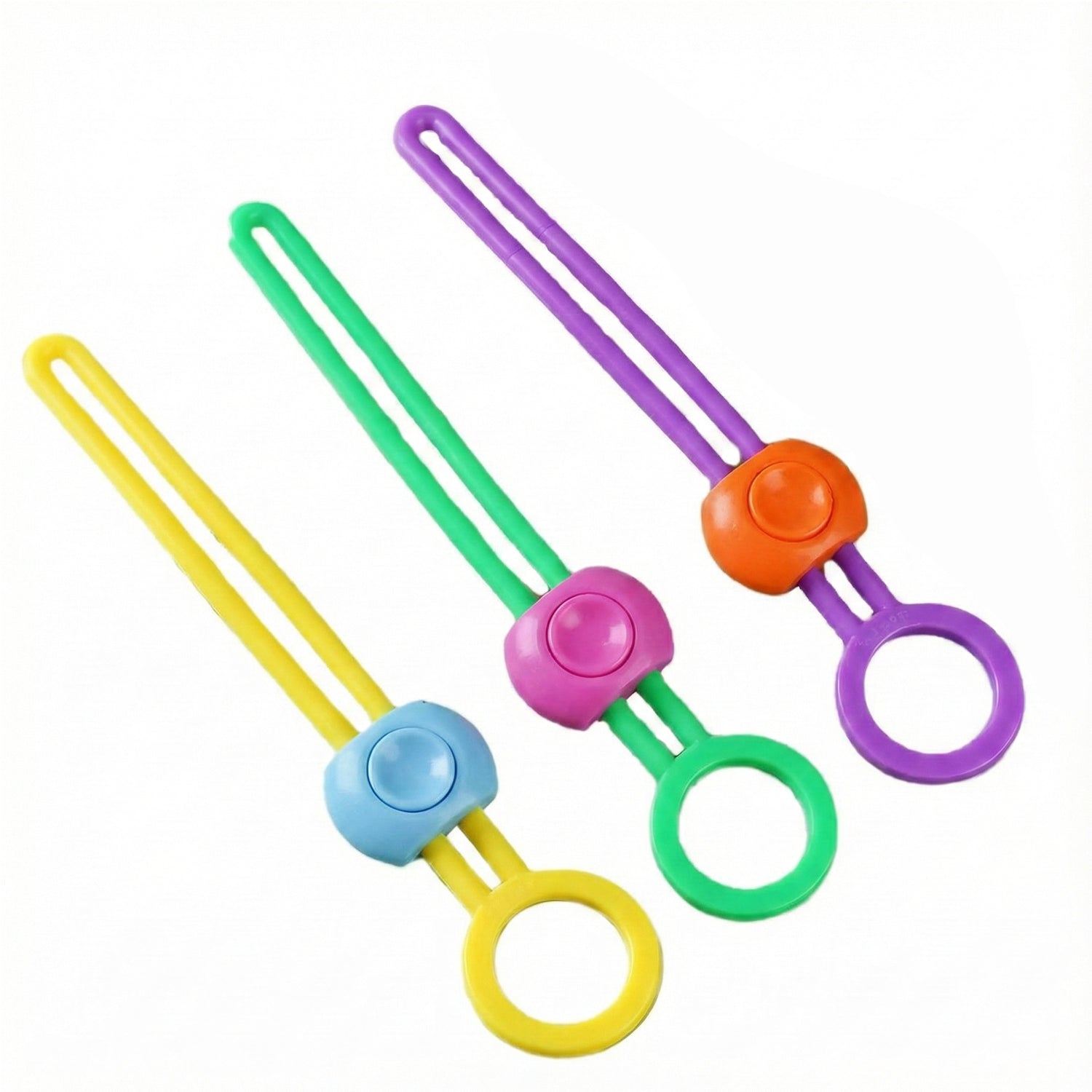 Set of three Wukusy reusable silicone food bag sealing clips with locking mechanism for secure kitchen storage.