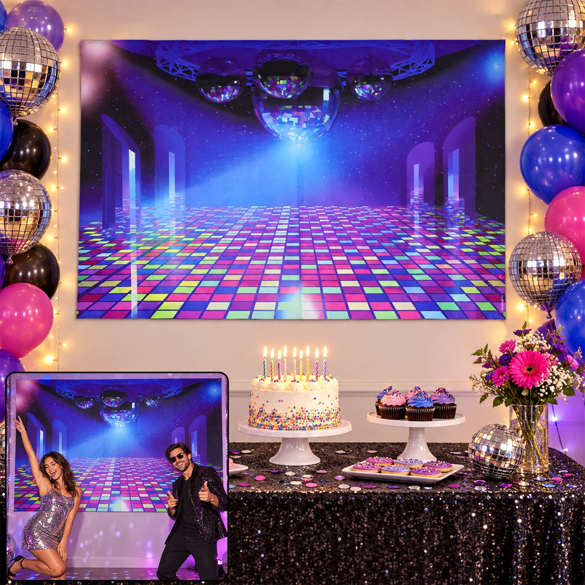 Disco Dance Floor Print Backdrop Curtain For Birthday Party Photos (150x100 Cm)