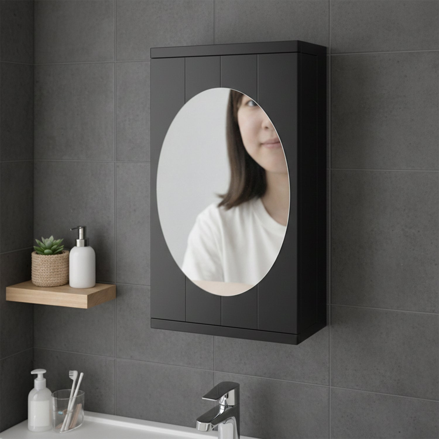 Wall Mounted Black Rotating Storage Cabinet Organizer (1 Pc 22x42 Cm)