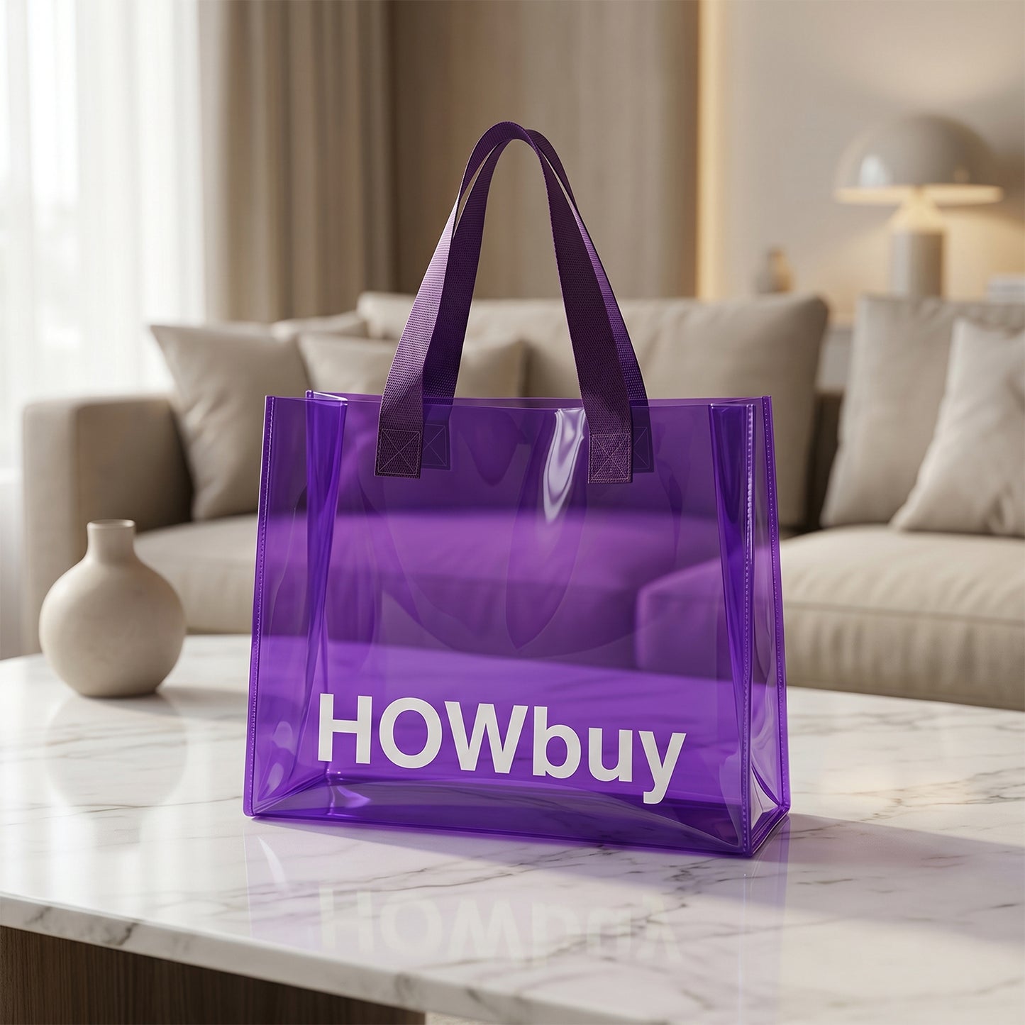 Stylish Transparent Carry Bag With Handle Strap (30x27 Cm)