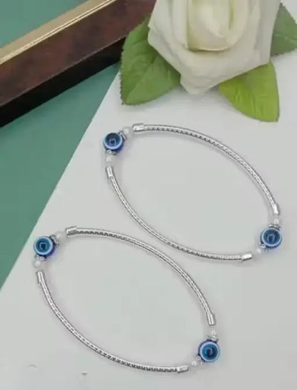 Trendy Evil Eye Women Anklet | Adjustable Silver-Plated Alloy with Agate Stone | Free Size