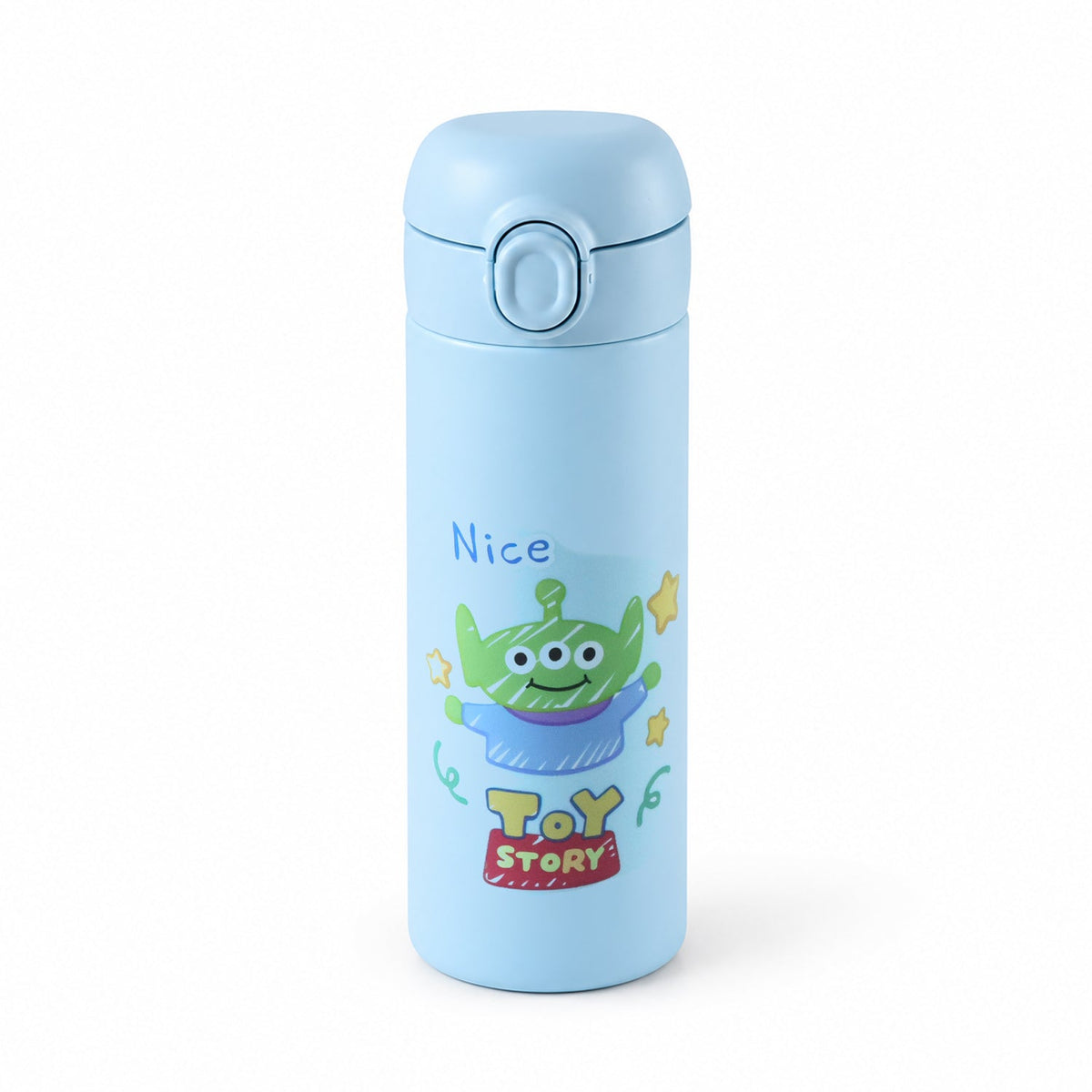 Wukusy cartoon print glass water bottle with flip top lid, 400 ml approx.