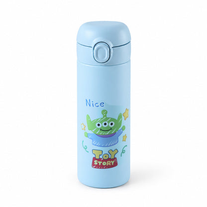 Wukusy cartoon print glass water bottle with flip top lid, 400 ml approx.