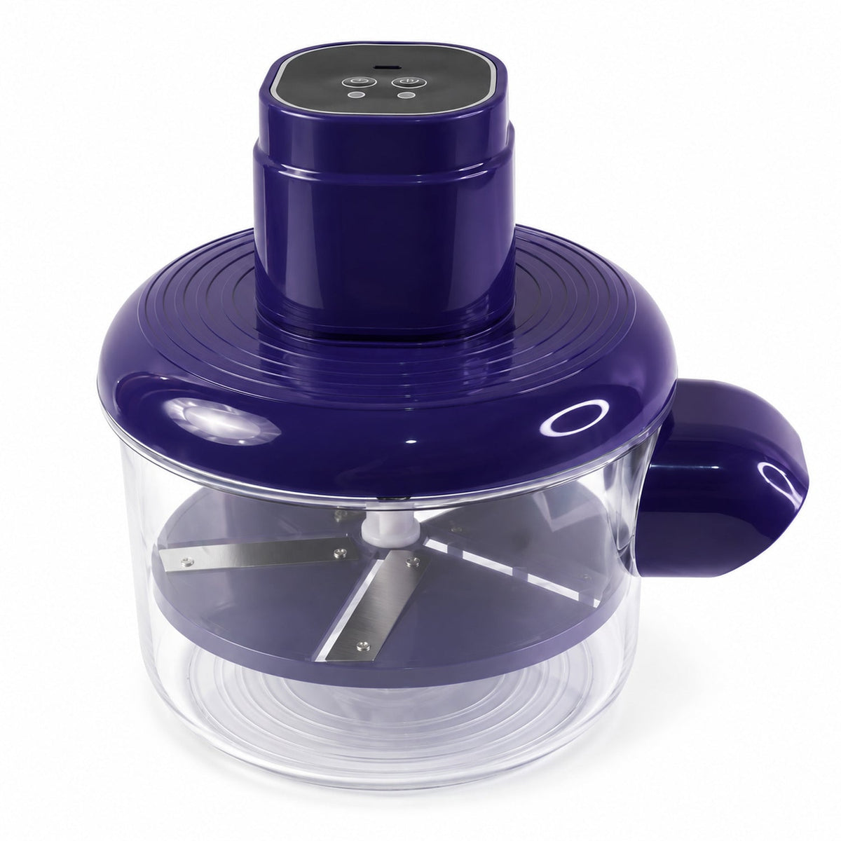 Wukusy electric food chopper with steel blades and clear bowl, compact kitchen appliance for chopping vegetables and herbs.