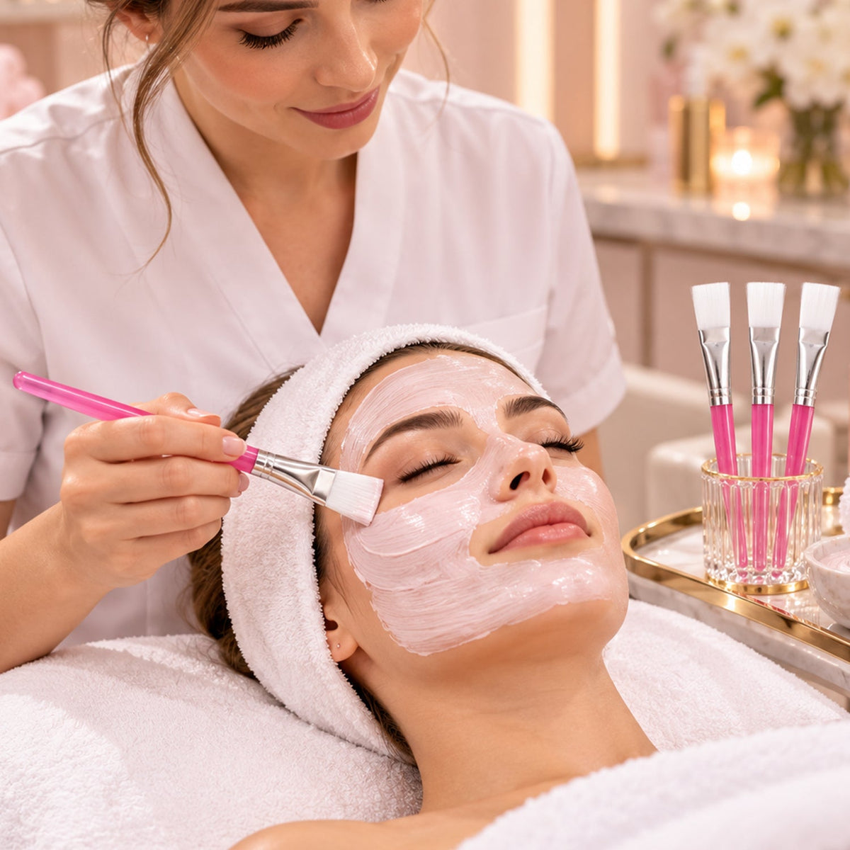 Wukusy flat face mask brush set with four applicators for even skincare application at home or salon.