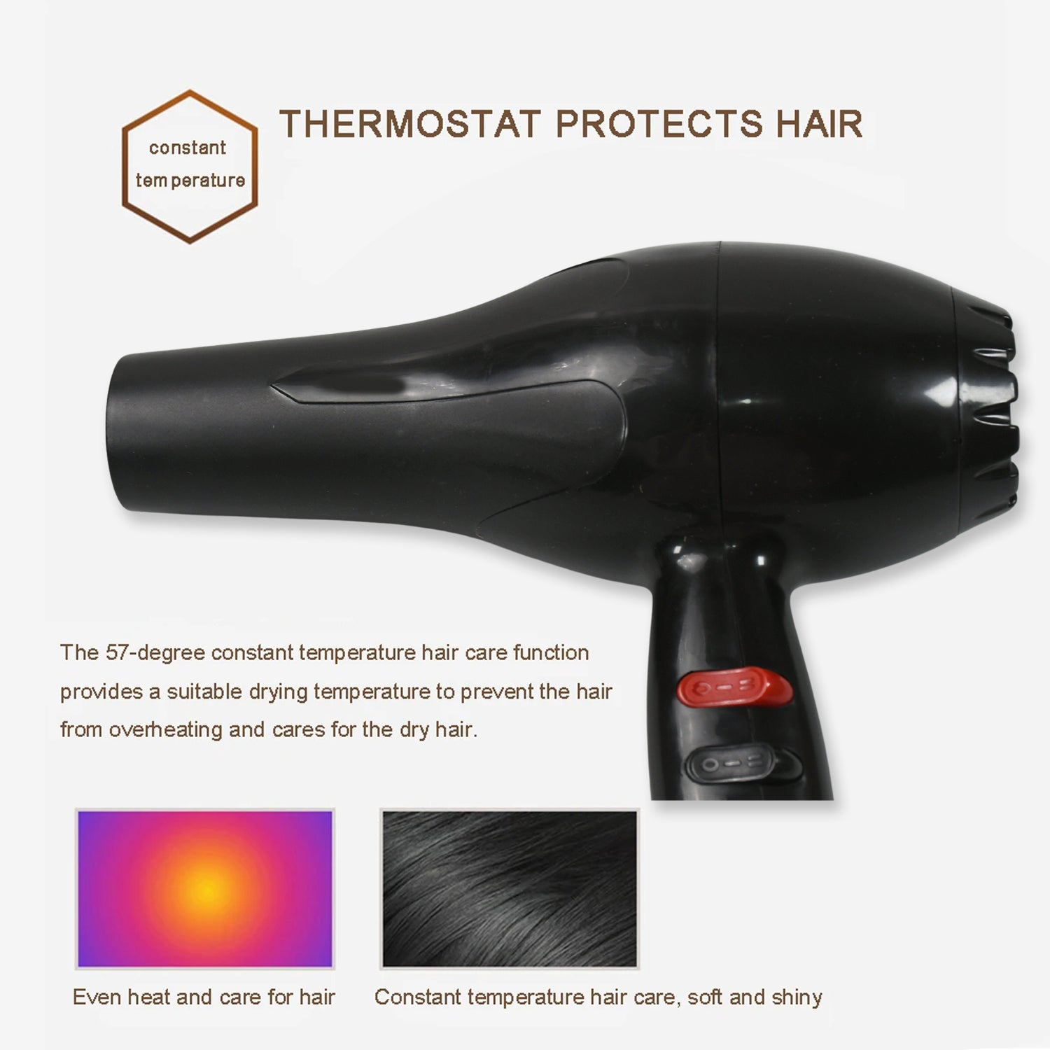 Wukusy 13025 professional multi-purpose salon hair dryer with 2 speed settings and 1800W power for women and men.