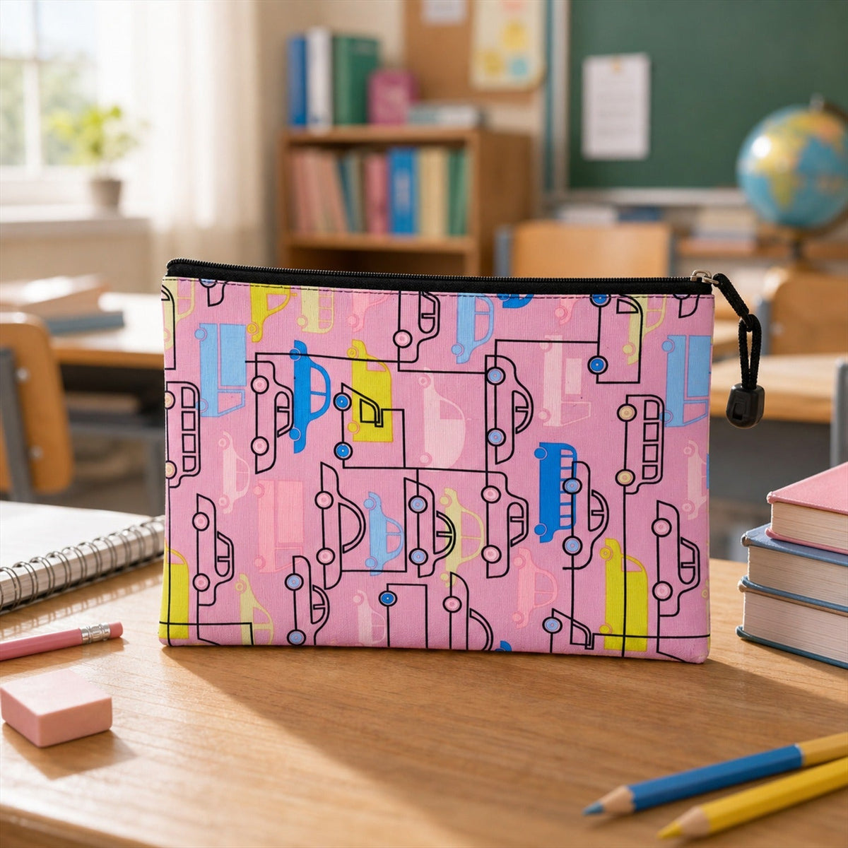 Car Print Pencil Zipper Pouch  Spacious  Durable For Kids