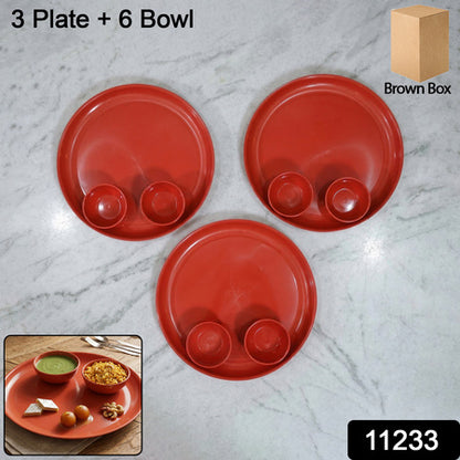 Multipurpose Serving Plate And Bowl Set 3 Plate 6 Bowl (Mix Color)