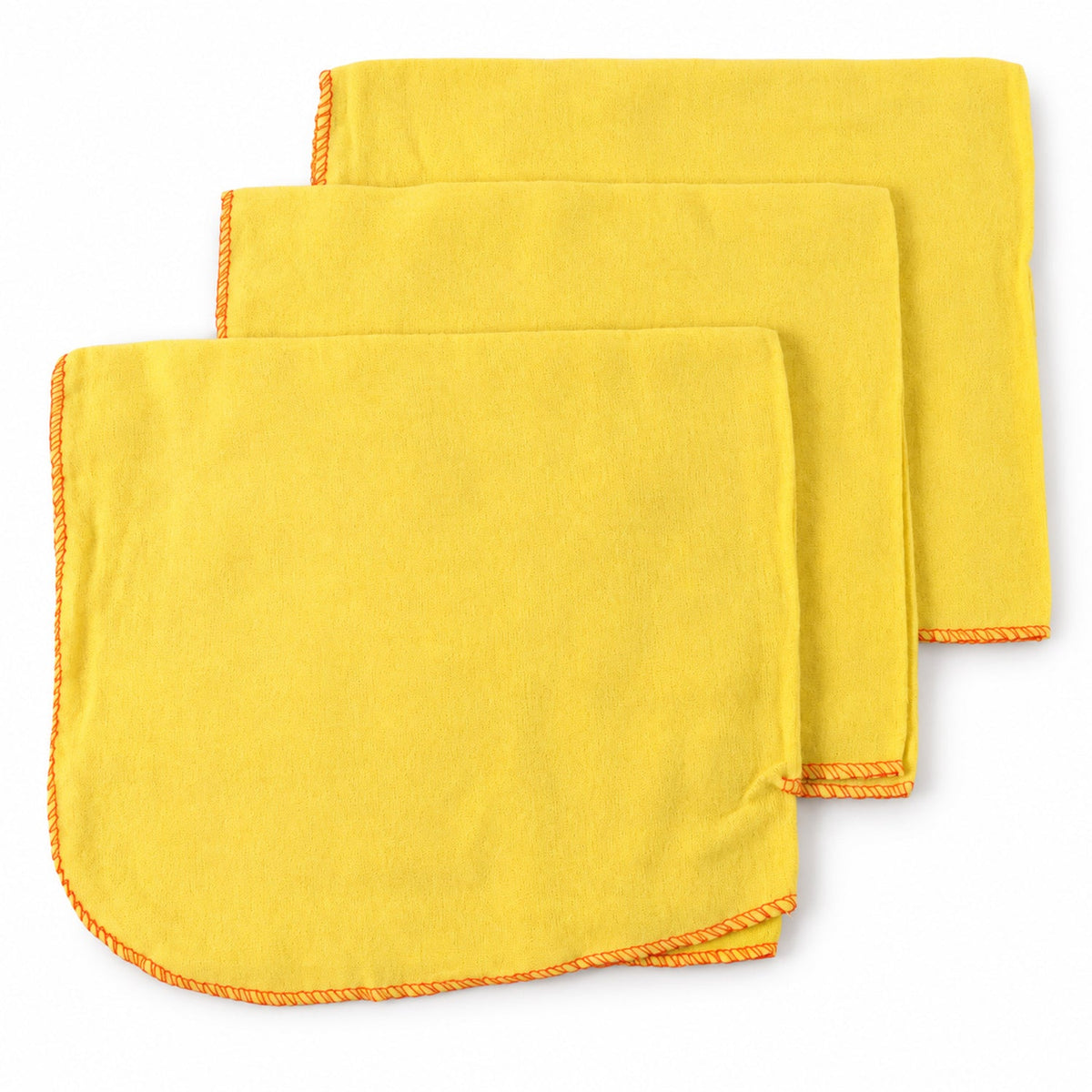 Set of three yellow cotton duster cloths for home and kitchen cleaning, measuring 46x46 cm, by Wukusy.