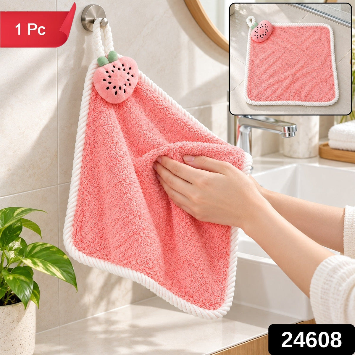 Soft Decorative Hanging Hand Towel With Fruit Motif For Kitchen And Bathroom Use (1 Pc)
