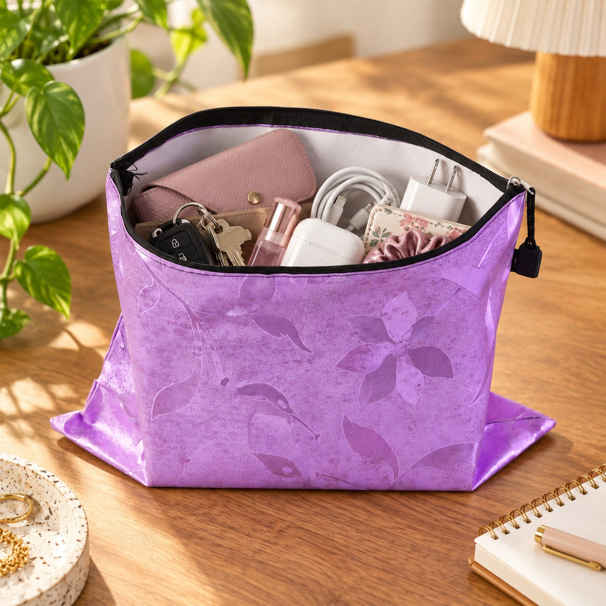 Wukusy zippered travel organizer bag for toiletries and accessories, showing compact design with multiple compartments.
