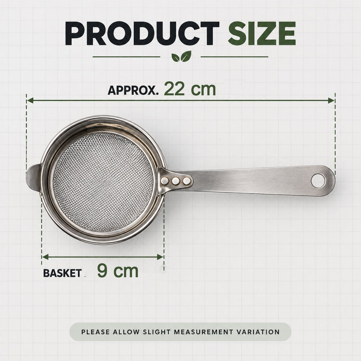 Wukusy Apex stainless steel tea strainer No 3 with long handle and fine mesh for brewing tea, single piece.