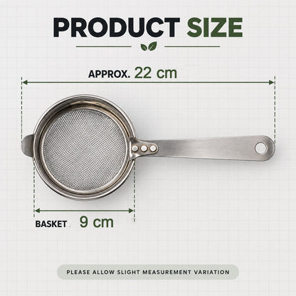 Wukusy Apex stainless steel tea strainer No 3 with long handle and fine mesh for brewing tea, single piece.