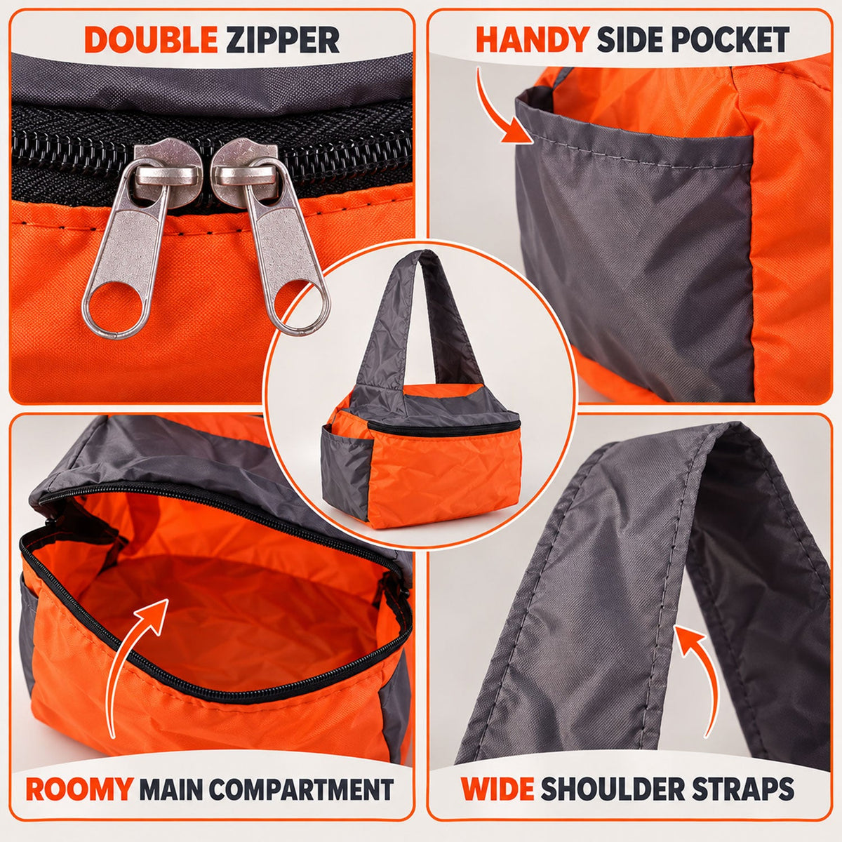 Wukusy travel tote carry bag with double zippers and shoulder straps, 26x33 cm, lightweight and durable for convenient travel storage.