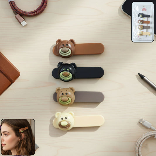 Set of four Wukusy cute bear face decorative hair clips, ideal for kids' hairstyles and accessories.