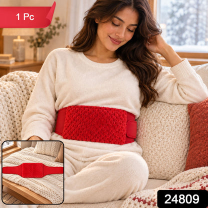 Wukusy soft plush adjustable waist warmer belt with pocket, ideal for comfortable indoor wear, shown in a cozy, plush material.