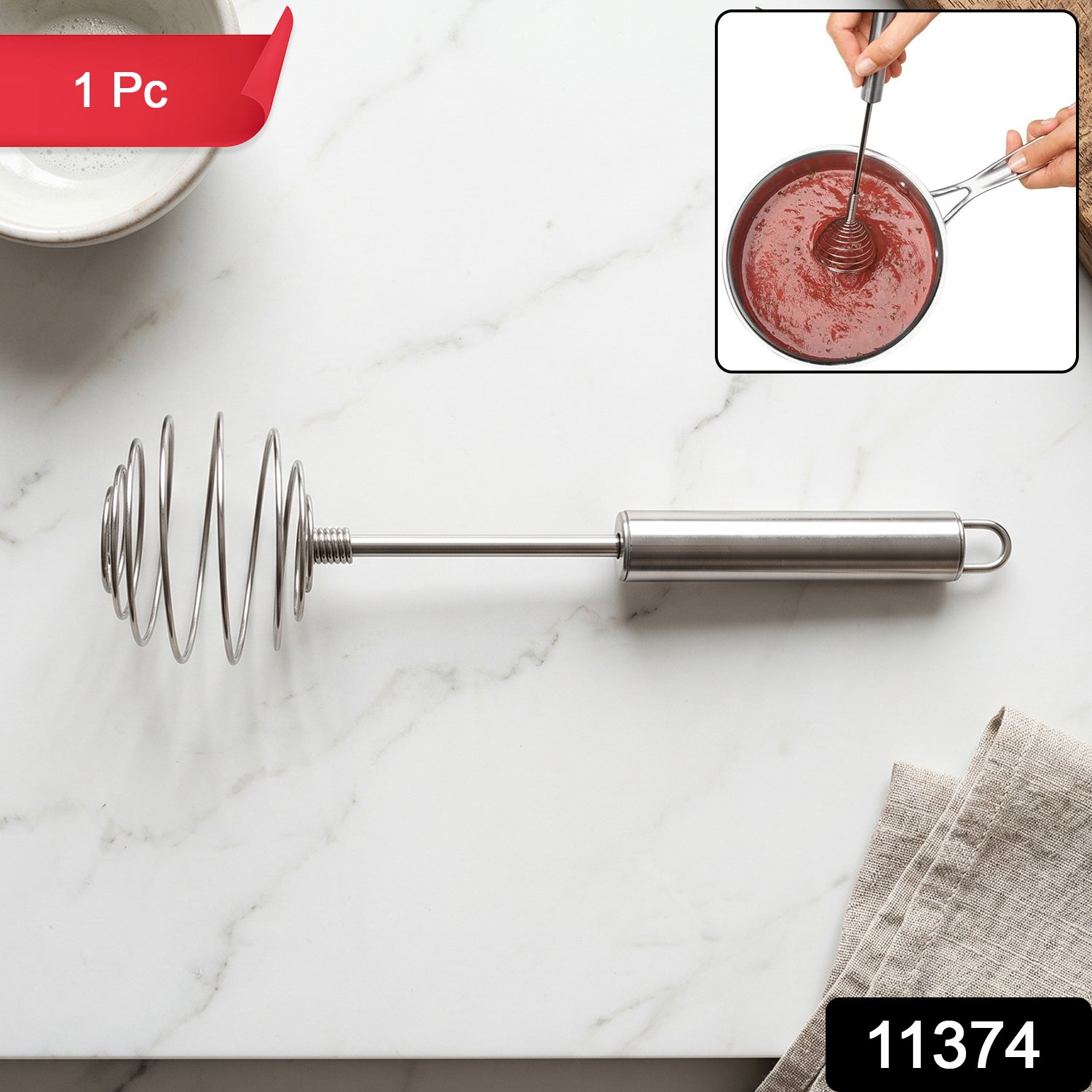 Wukusy stainless steel large round spring whisk egg beater for kitchen cooking, showing the metal whisk with multiple spring coils.