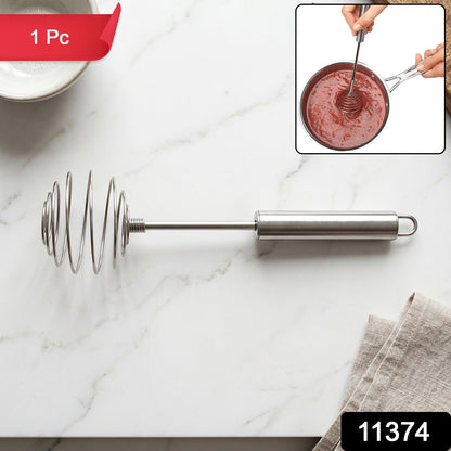 Wukusy stainless steel large round spring whisk egg beater for kitchen cooking, showing the metal whisk with multiple spring coils.