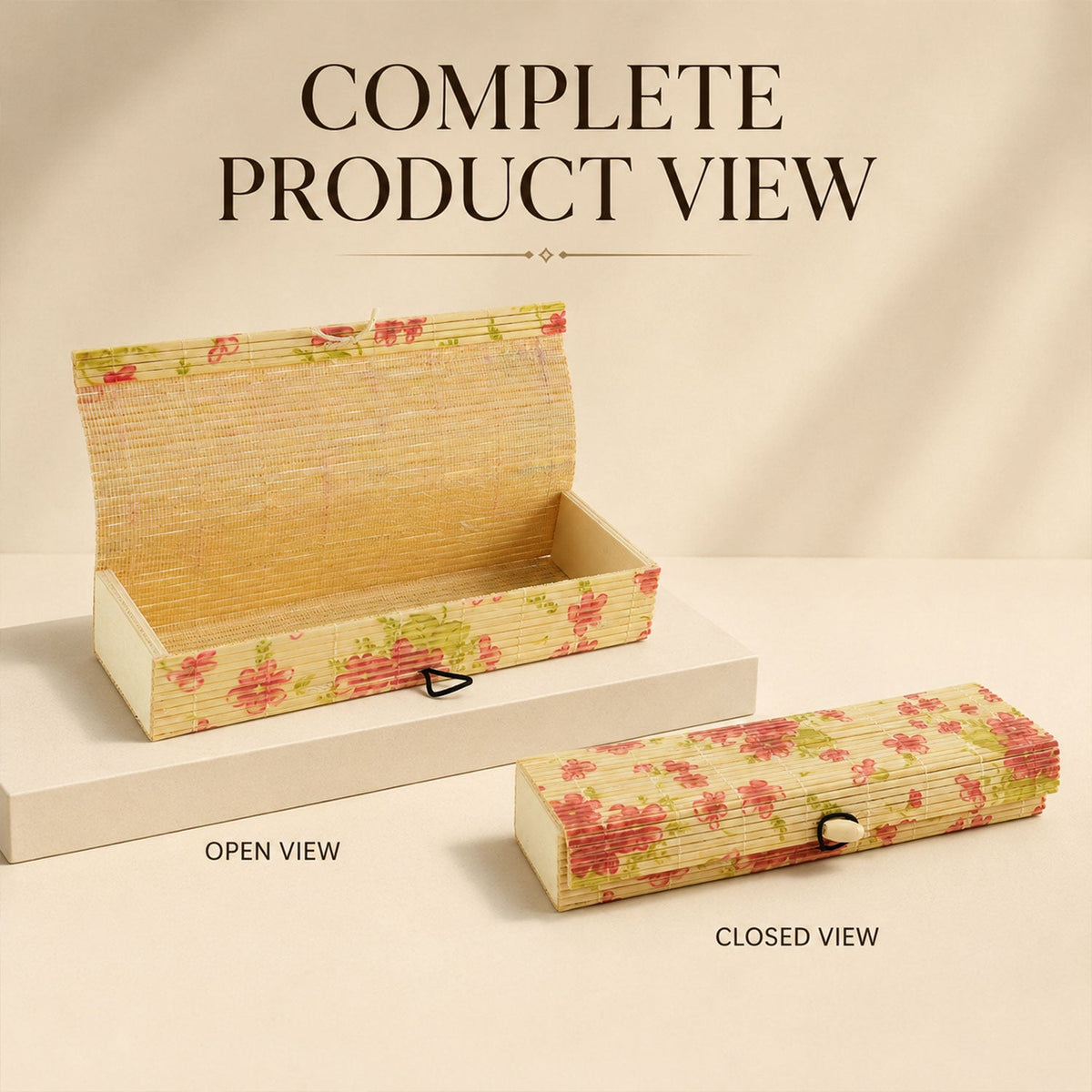 Decorative Wooden Floral Empty Storage Box With Roll Top Lid For Home (1 Piece)